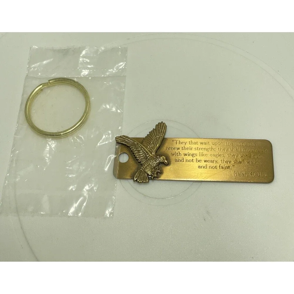 Vintage Solid Brass Eagle Keychain Isaiah 40:31 Bible Verse Keychain USA
